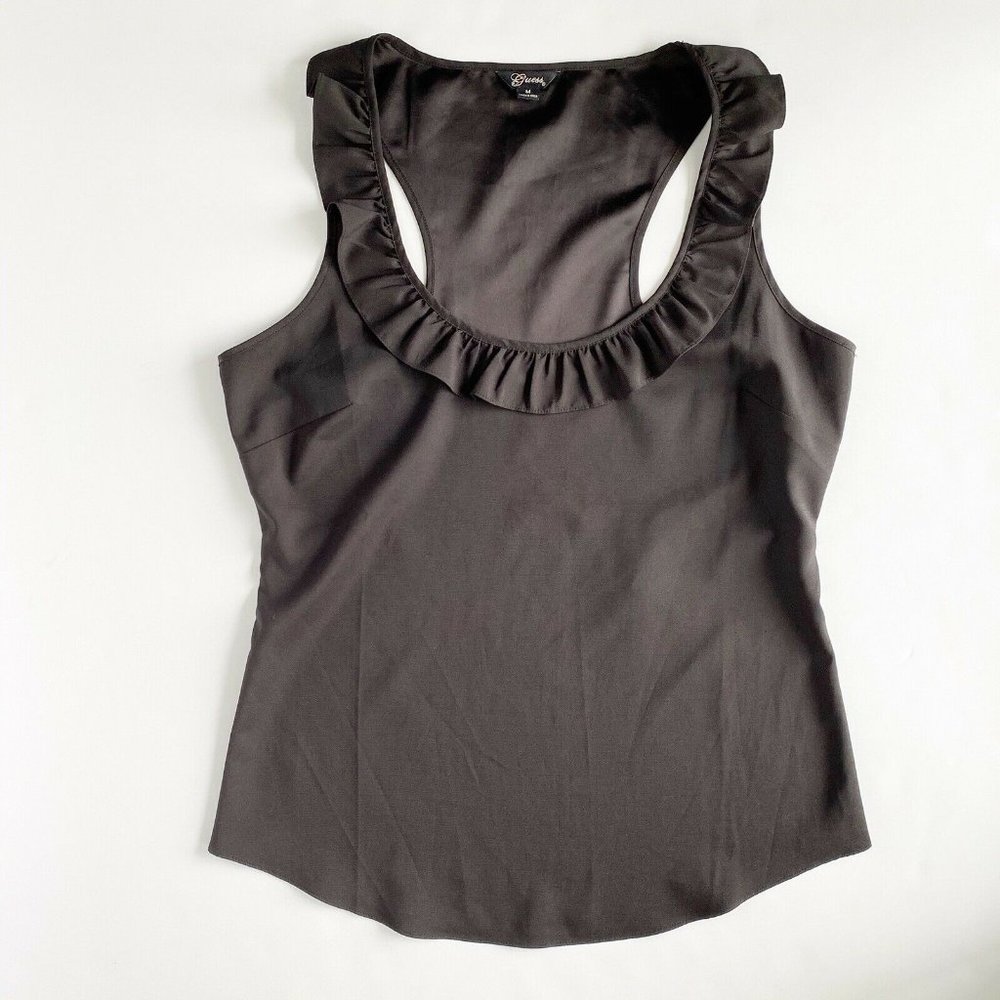 Black Racerback Ruffle Trim Tank Blouse Medium